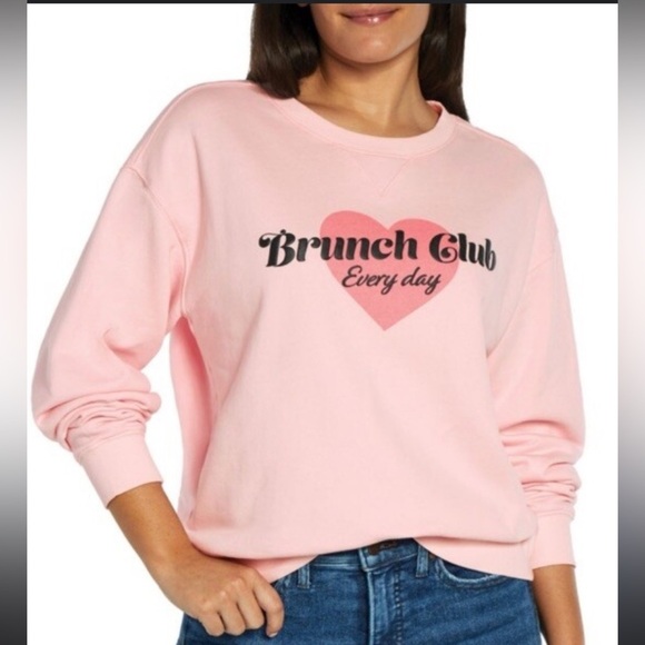 WildFox brunch club heart crewneck Sweatshirt pink 47303 - Picture 1 of 16